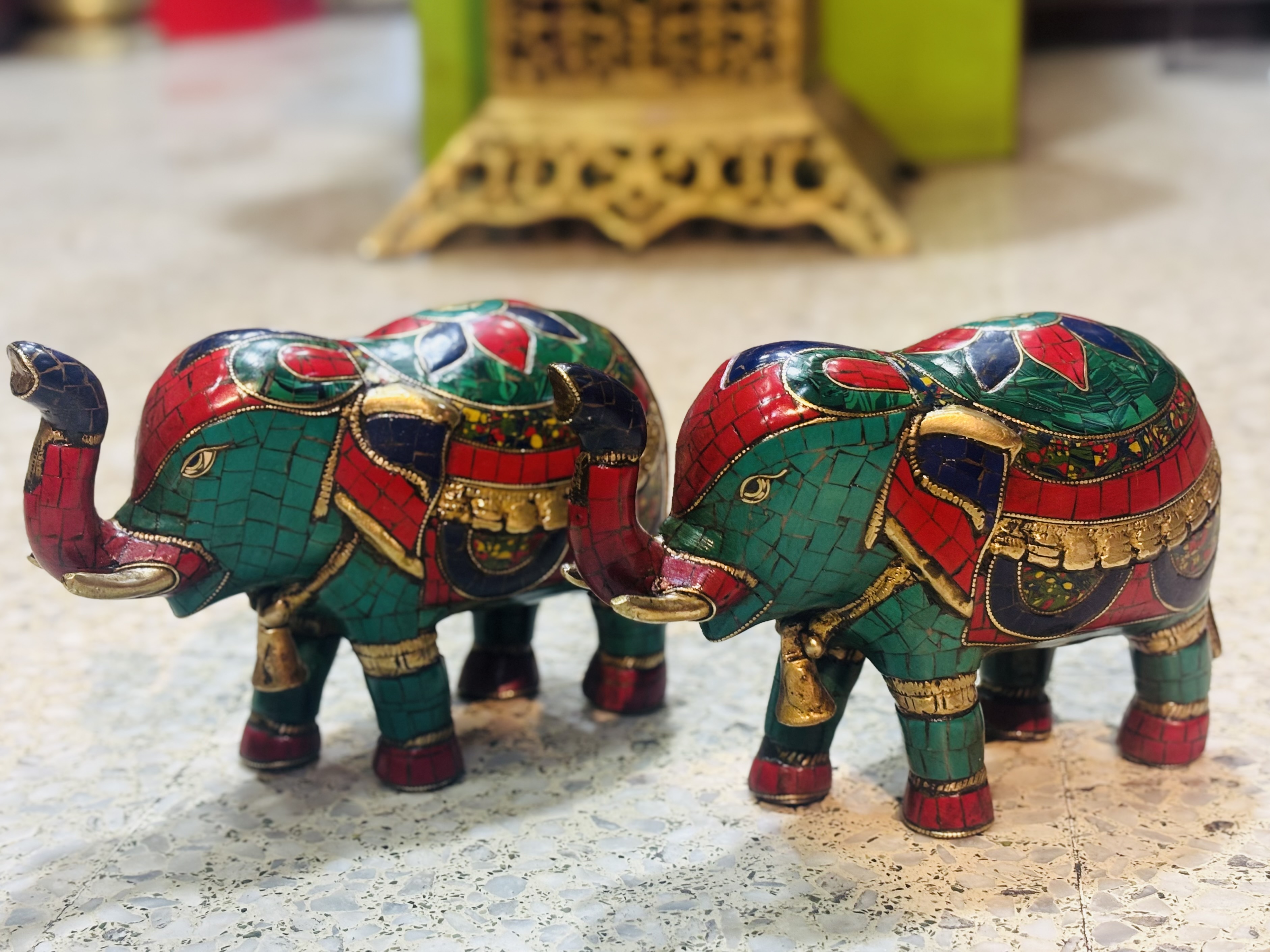 Stone Setting Brass Elephant